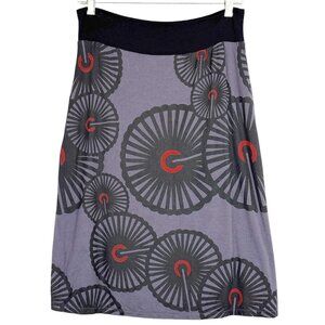 Za Zen Skirt Women’s Medium Gray Black Red Umbrella Print‎ Rayon Boho
